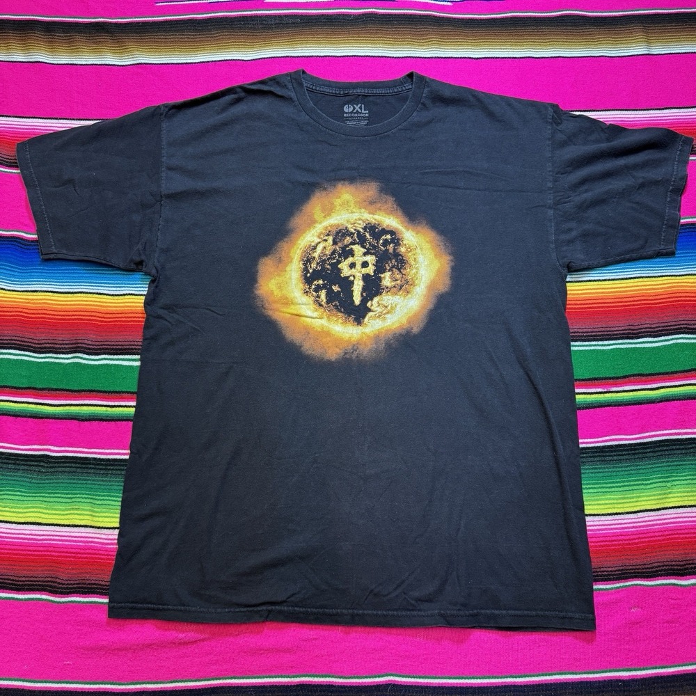 Vintage RDS‎ Red Dragon Apparel T-Shirt Men's XL Black Flames Graphic Skater Y2K